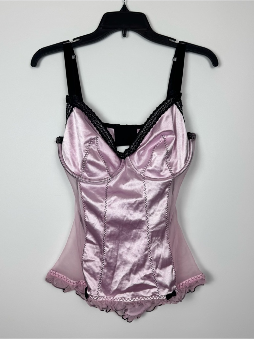 Women's Satin Bustier Cami - Pink with Black Trim
